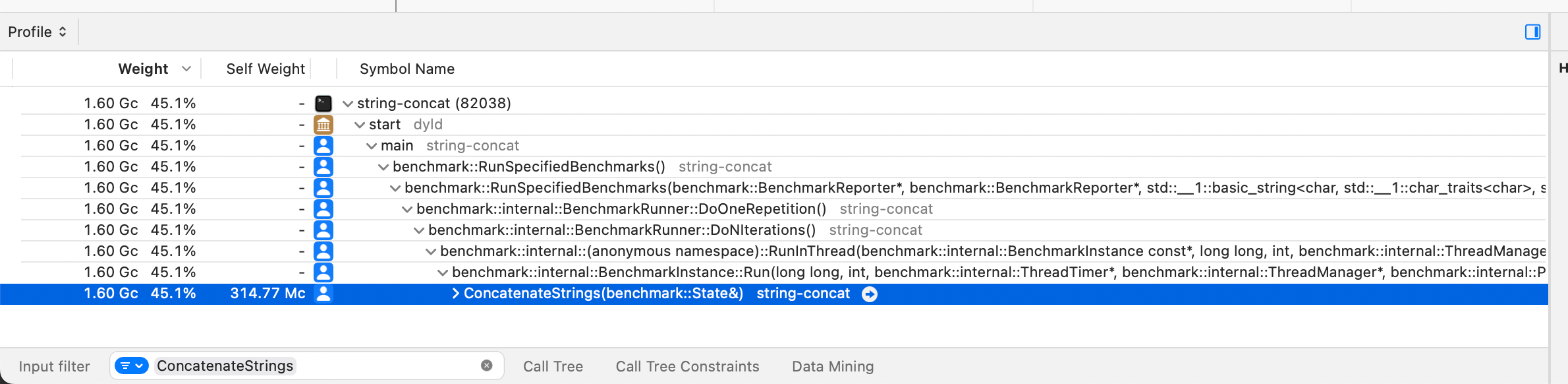 Using Xcode Instruments for C++ CPU profiling