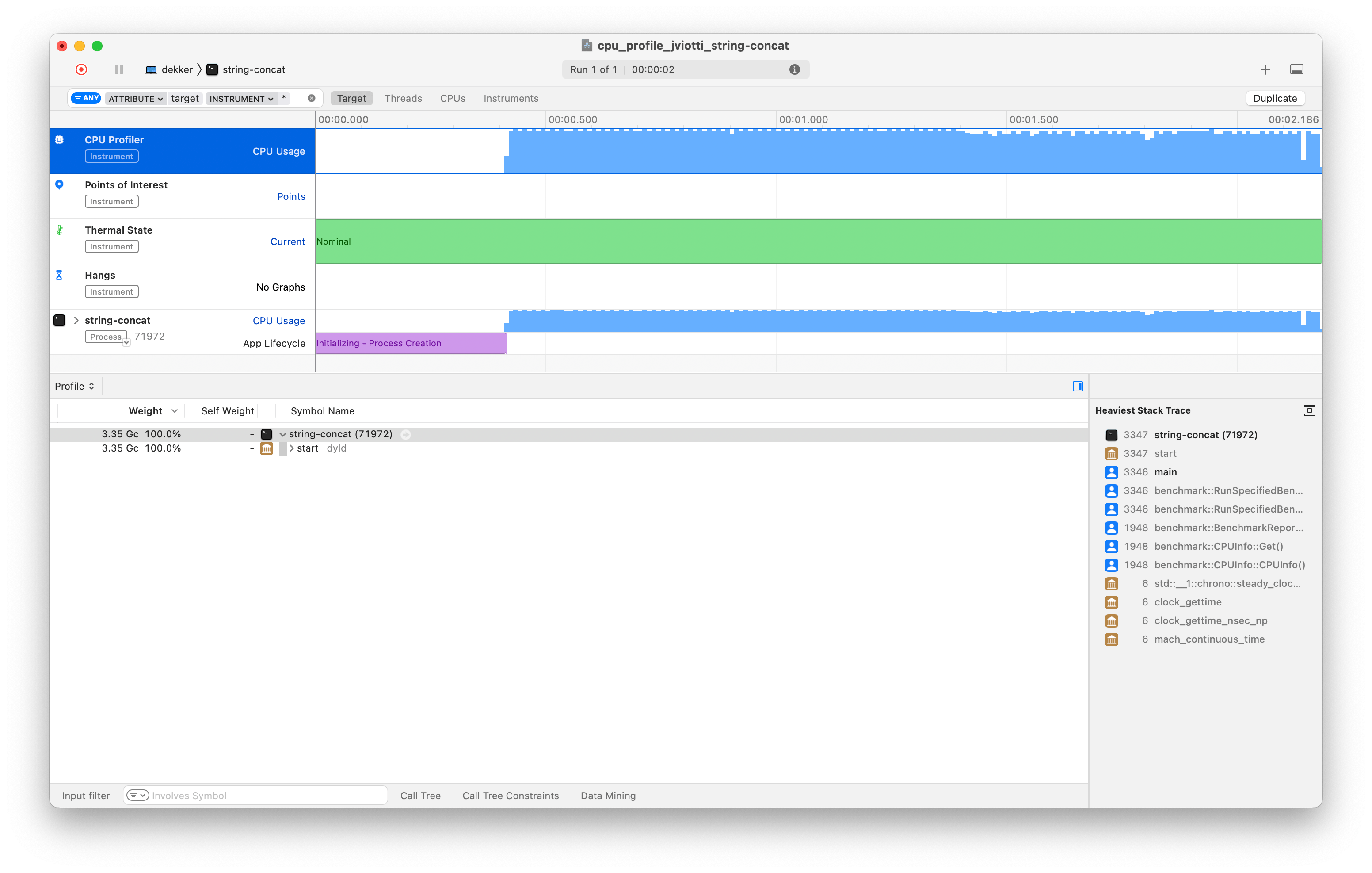 Using Xcode Instruments for C++ CPU profiling