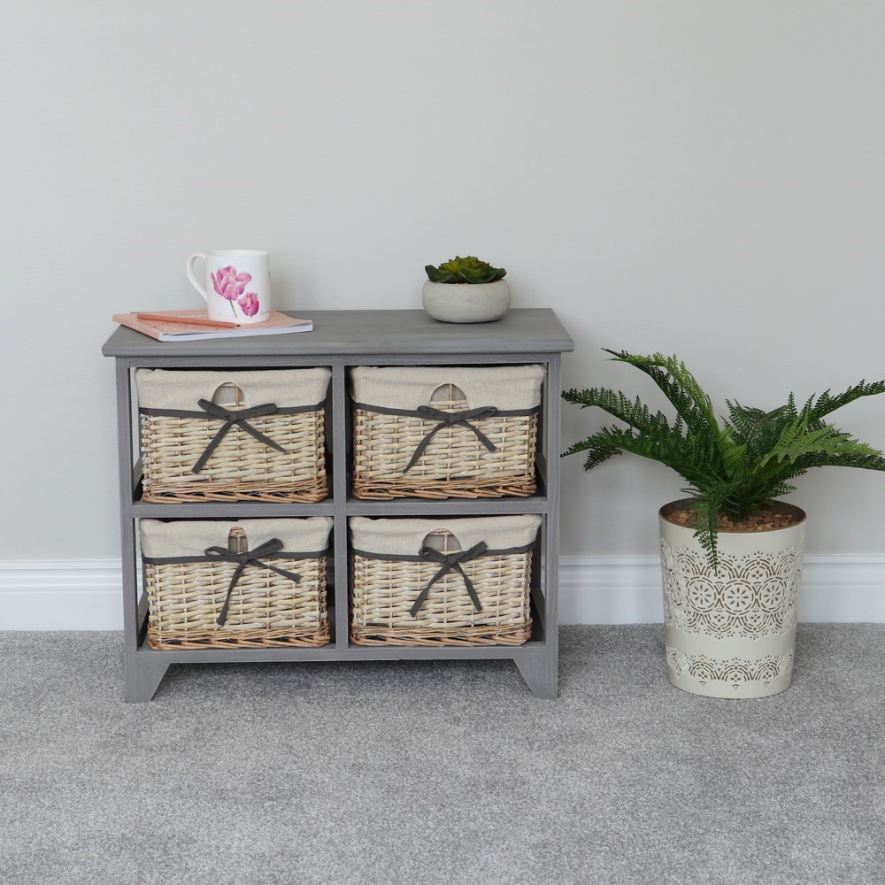 Sherborne 4 Drawer Willow Wide Storage Unit JVL Homeware Solutions