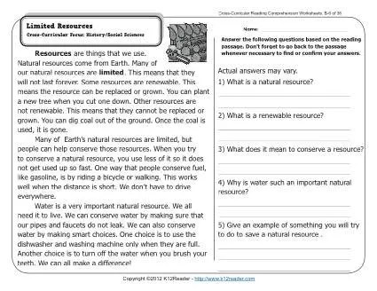 Limited Resources | 2Nd Grade Reading Comprehension Worksheets