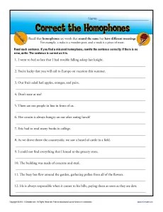 4th Grade Homophones Worksheet - Printable Sheet Education