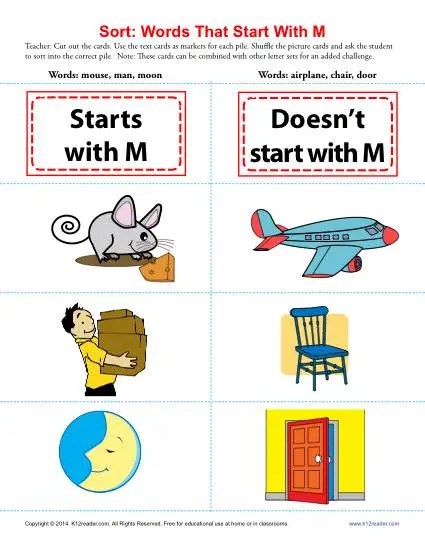 Words Starting With M | Beginning Consonant Worksheets