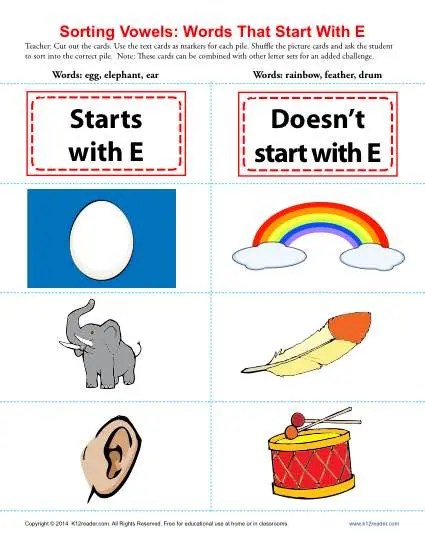 Words Starting With E | Beginning Vowel Worksheets