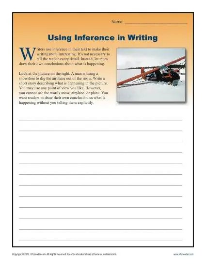 Using Inference in Writing Worksheets for High School