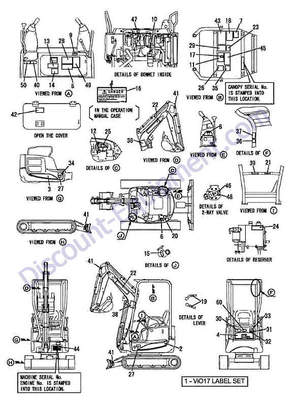 Yanmar ViO356A LABEL CANOPY ANGLE BLADE SPEC, 53 OFF