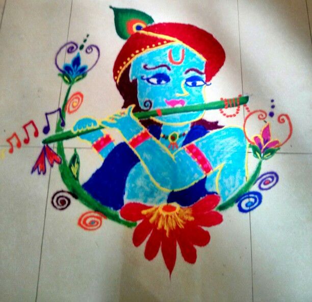 Krishna Janmashtami Rangoli designs with colours and dots 2024 K4 Craft