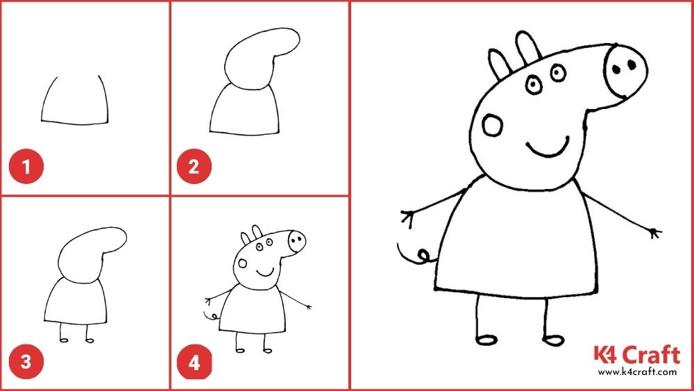 How to Draw a Peppa Pig for Kids Easy Step by Step Tutorials K4 Craft