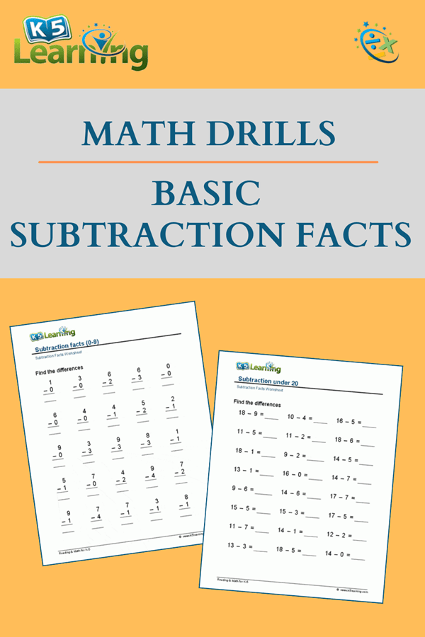 Basic Subtraction Math Drill Worksheets K5 Learning