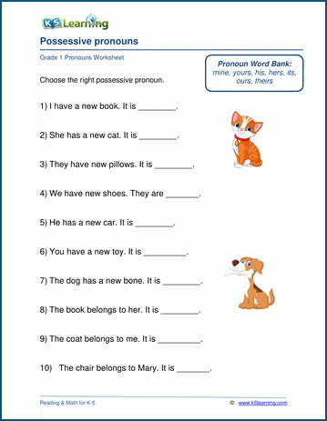 Possessive Pronouns Worksheet Grade 1 | Lanunmuda