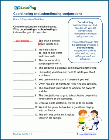 Conjunction worksheets | K5 Learning