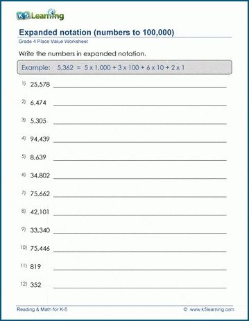 Expanded notation worksheets | K5 Learning