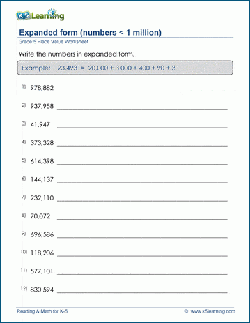 Write numbers in expanded form