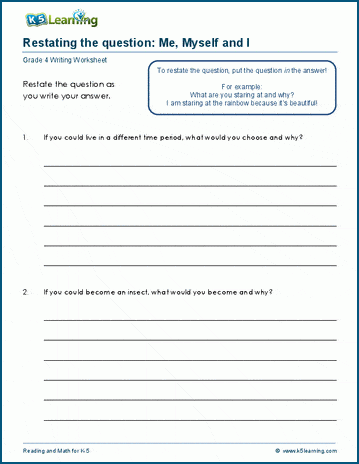 Restating the question worksheets | K5 Learning