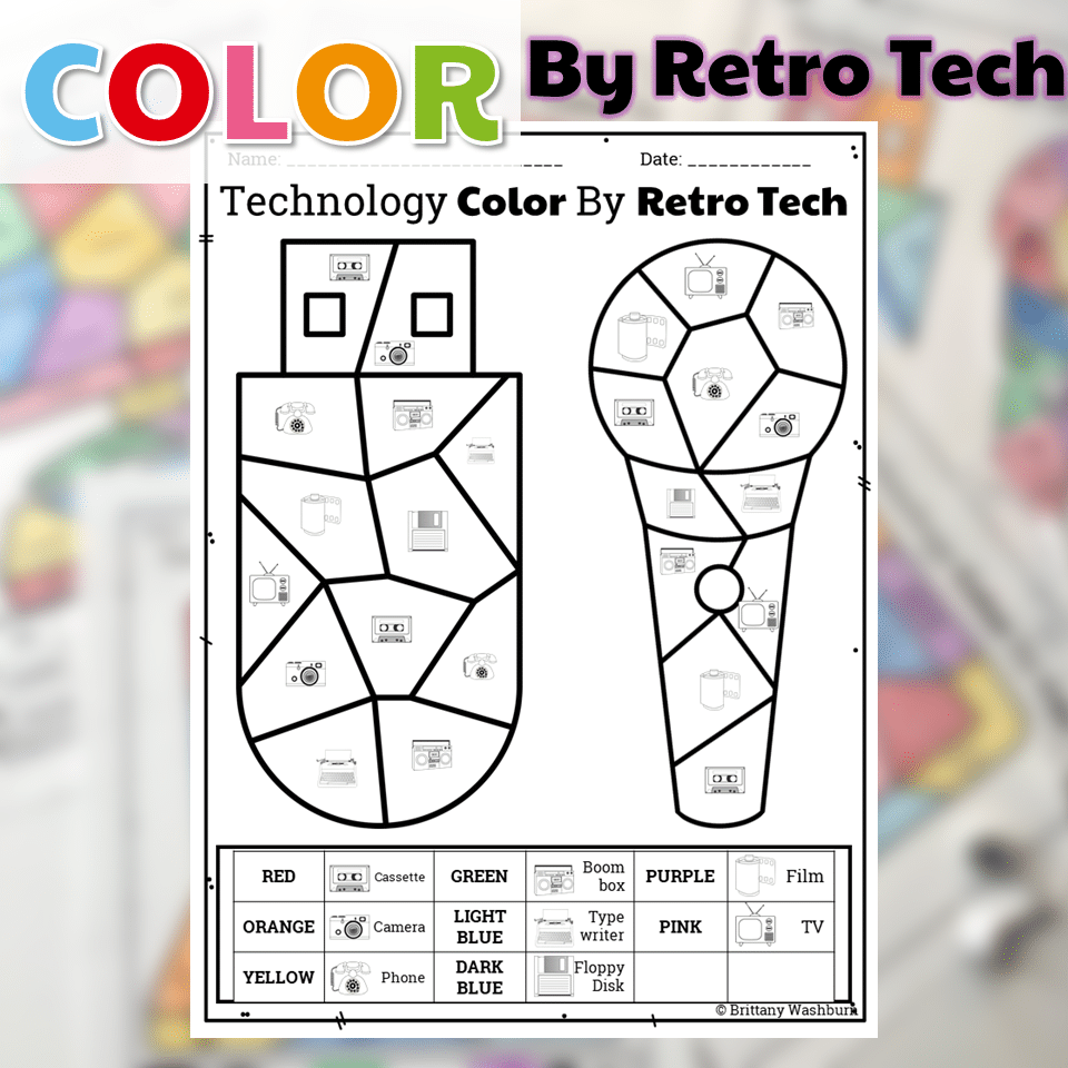 Technology Color By Retro Tech Printables Technology Curriculum