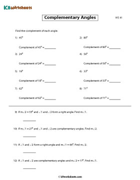 Complementary & Supplementary Angles Worksheets