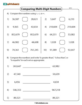 Comparing Multi-digit Numbers Worksheets