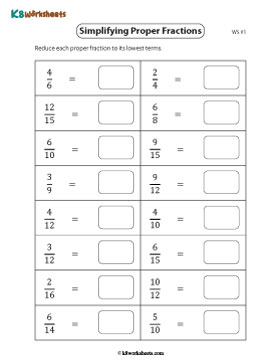 Simplifying Fractions Worksheets