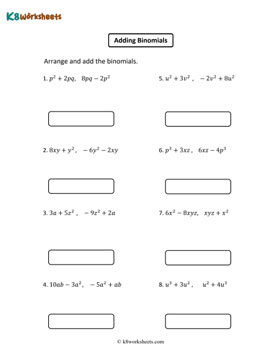 Adding and Subtracting Binomials Worksheets