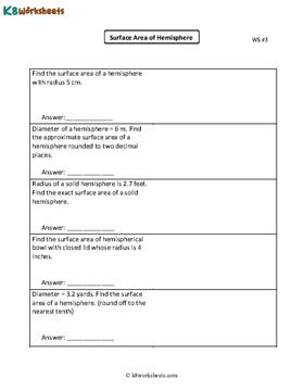 Surface Area of Spheres Worksheets