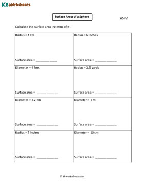 Surface Area of Spheres Worksheets