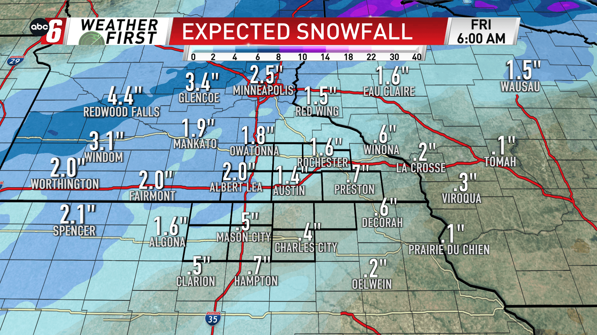 A burst of rain and snow Thursday, impacts ABC 6 News