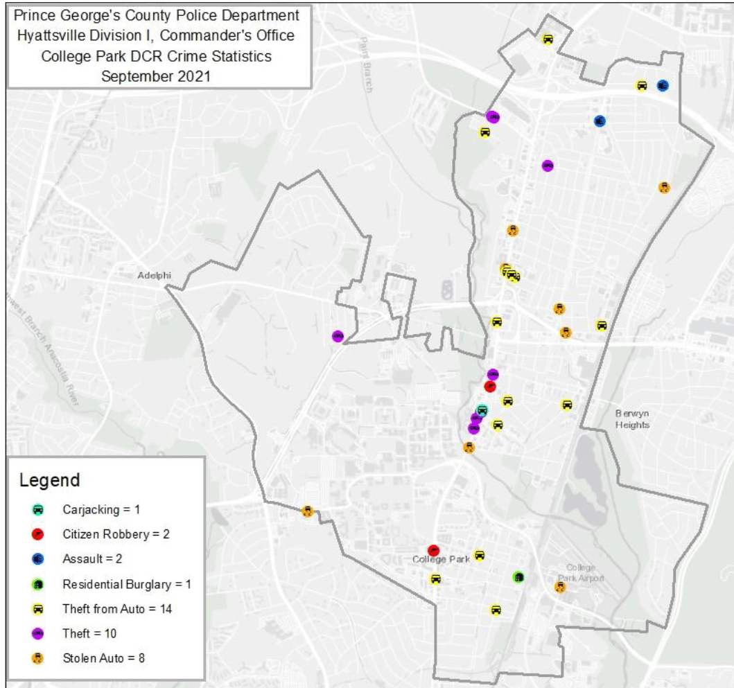 September 2021 College Park Crime Map Kabir Cares