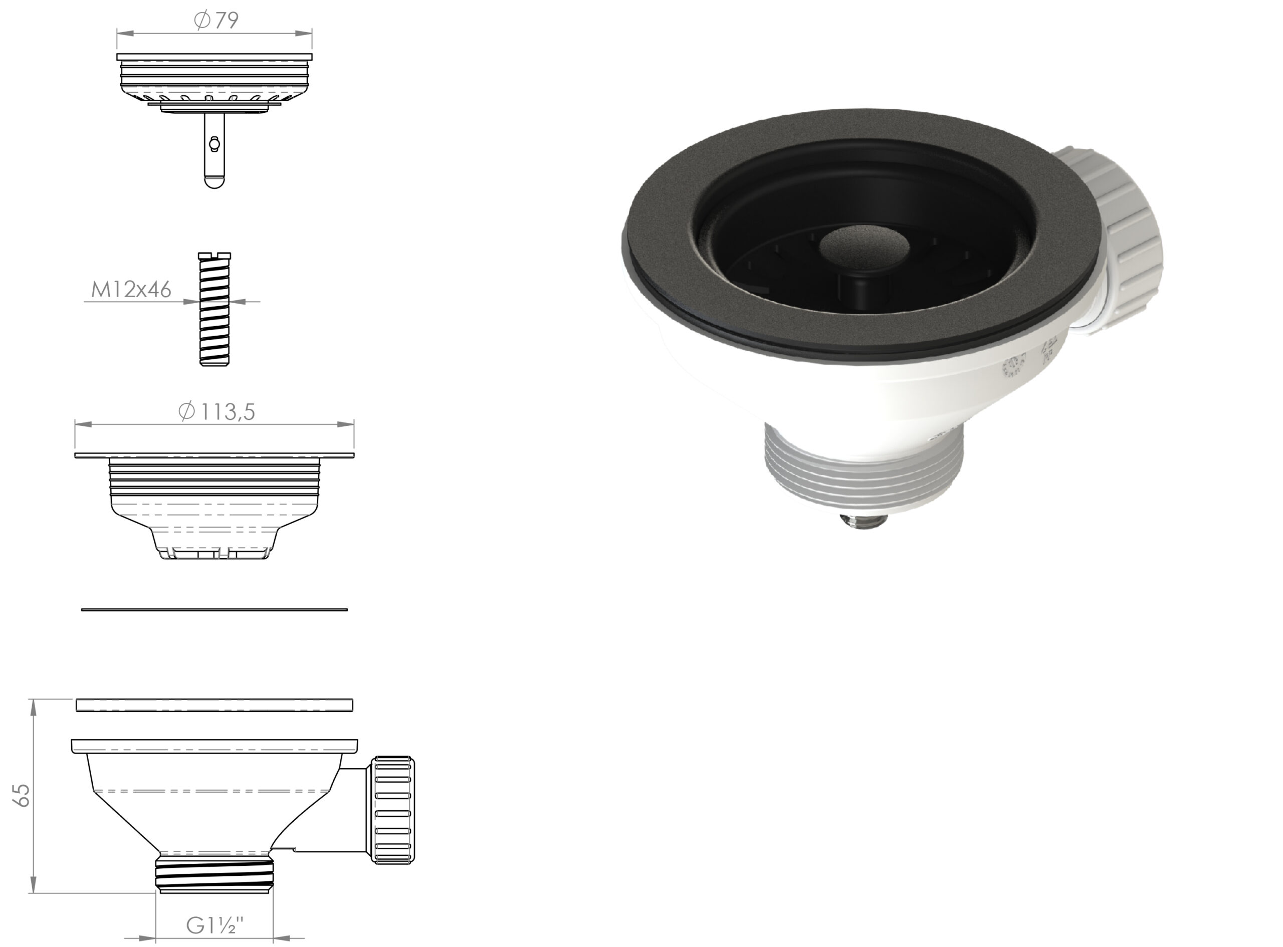 ABODE 90mm Basket Strainer Waste Matt Black KA Distribution