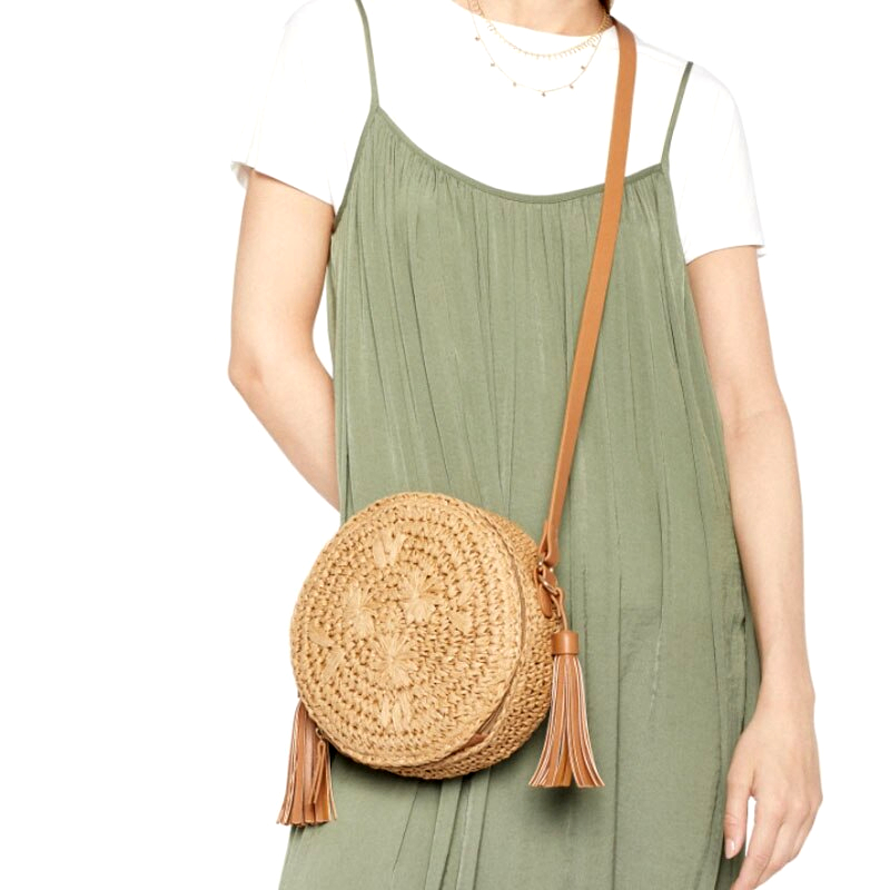 Small Round Crossbody Bag With Tassels