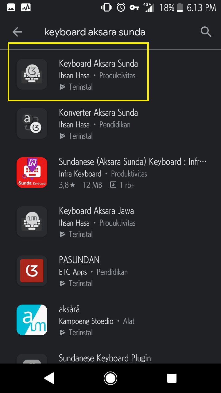 Keyboard Aksara Sunda Playstore