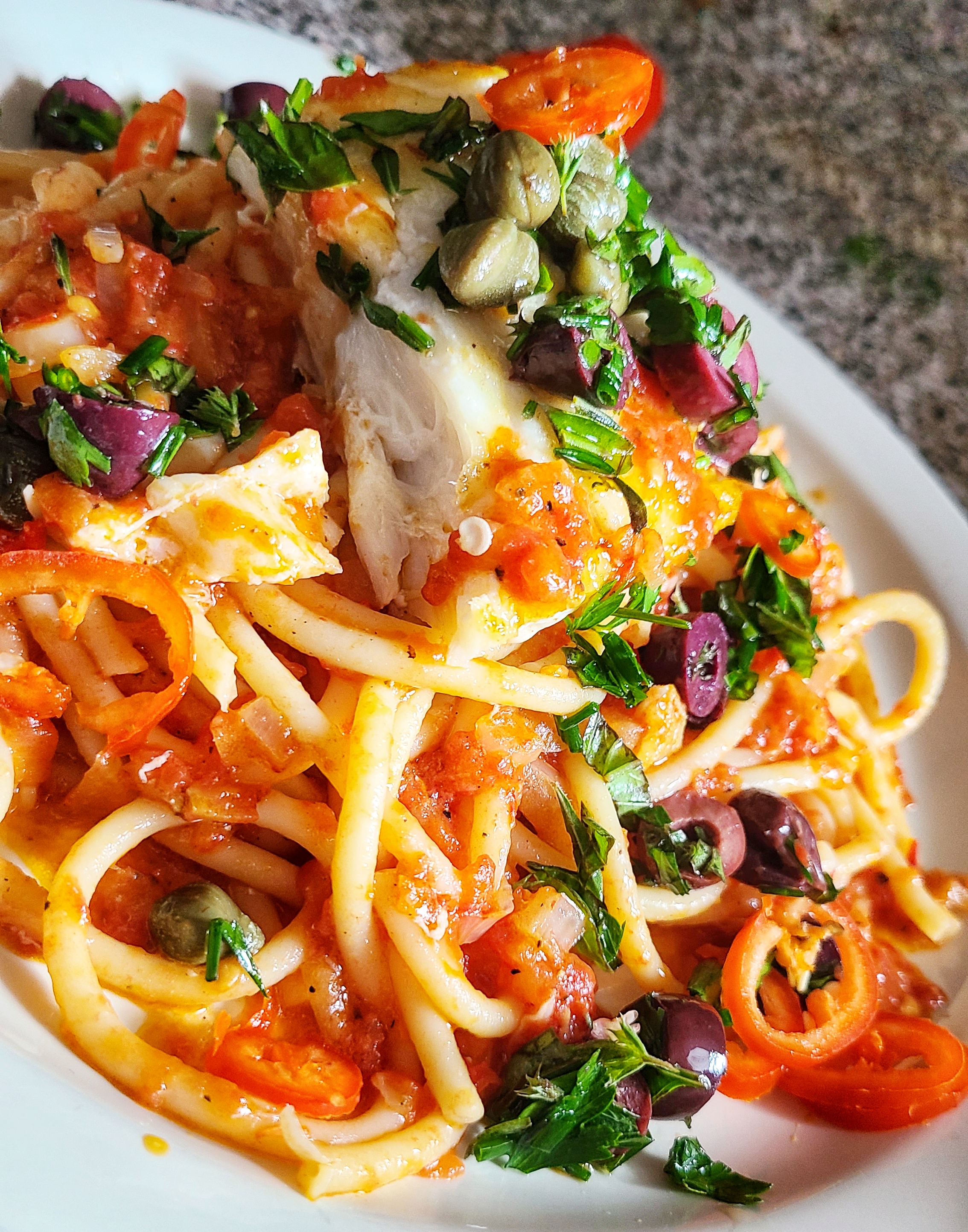 Spaghetti With Grouper, Capers, Kalamata Olives Kalofagas.ca