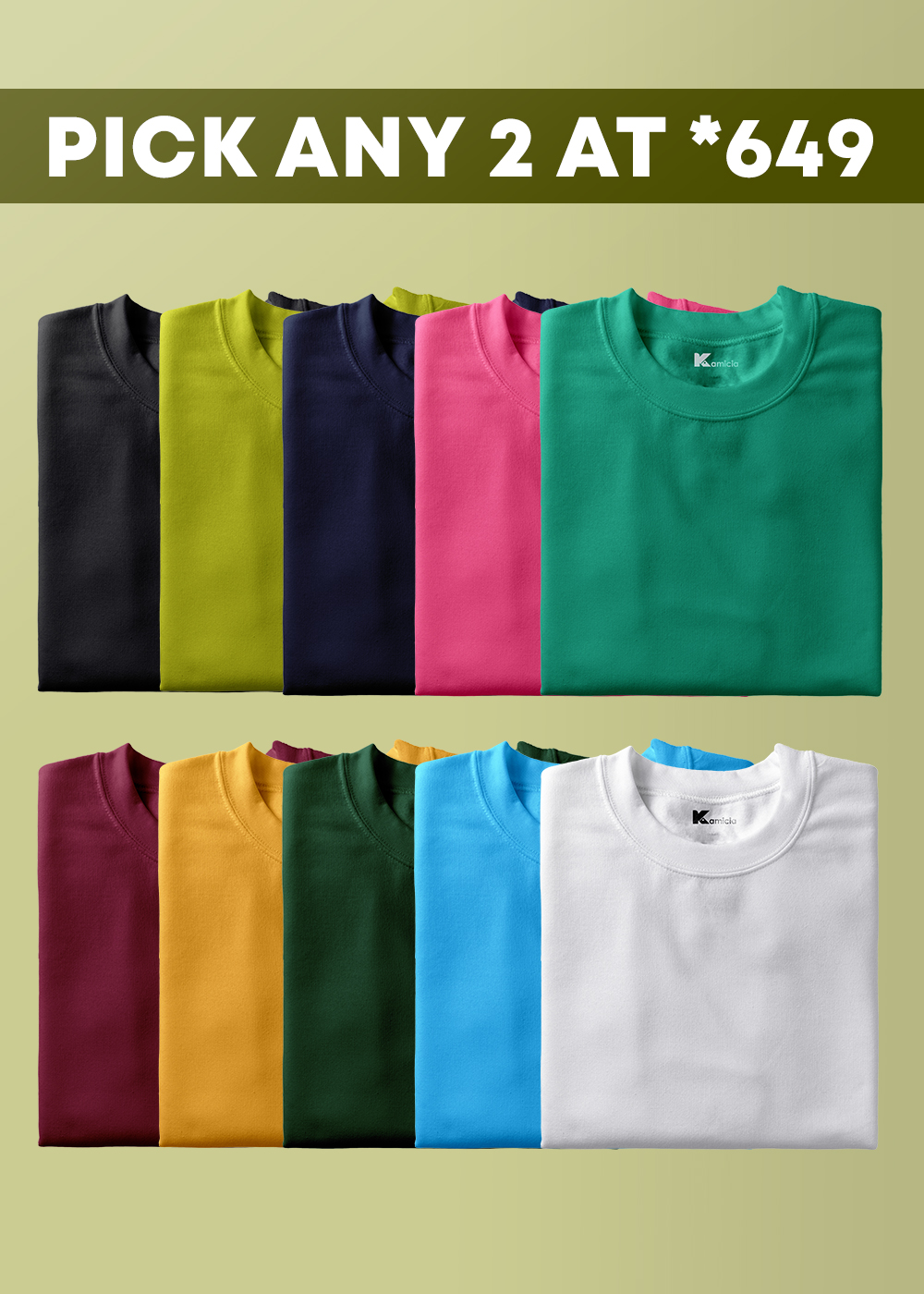 Pick Any 2 Solid Male Combo Tshirts Kamicia