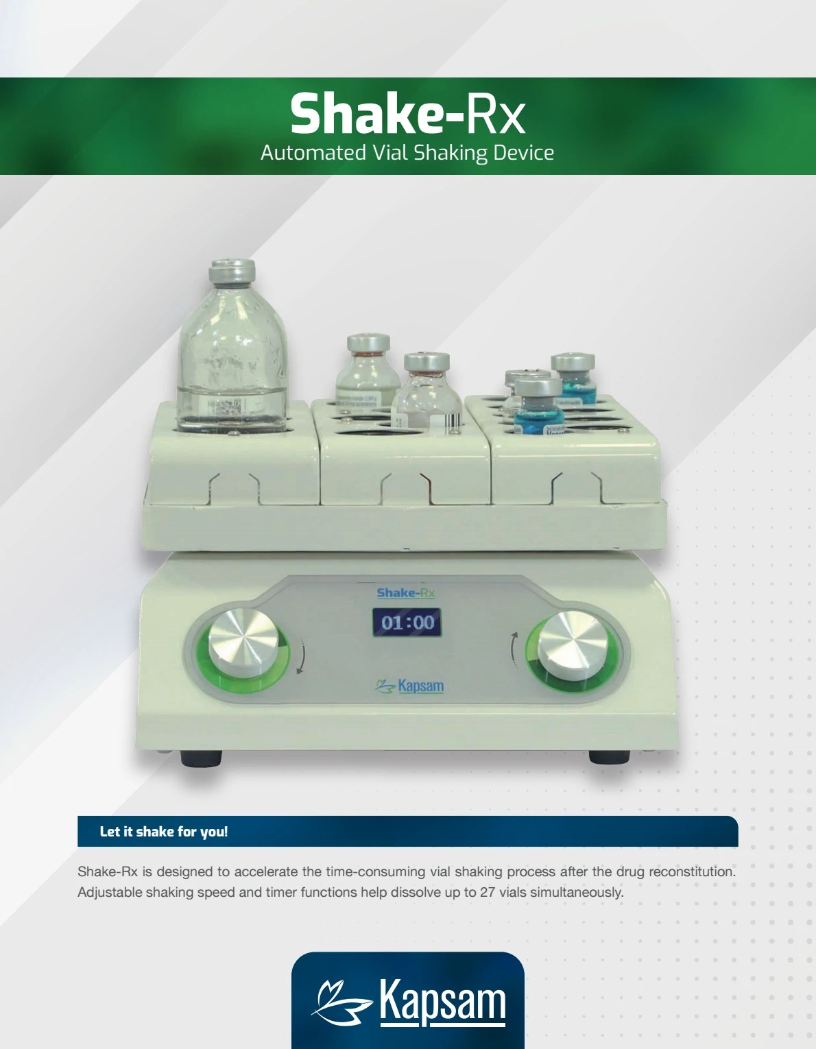 ShakeRx Automated Vial Shaking Device Kapsam Health
