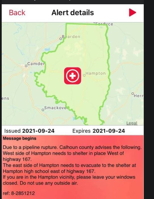 UPDATE Pipeline rupture in Calhoun County, Sheriff’s Office issuing