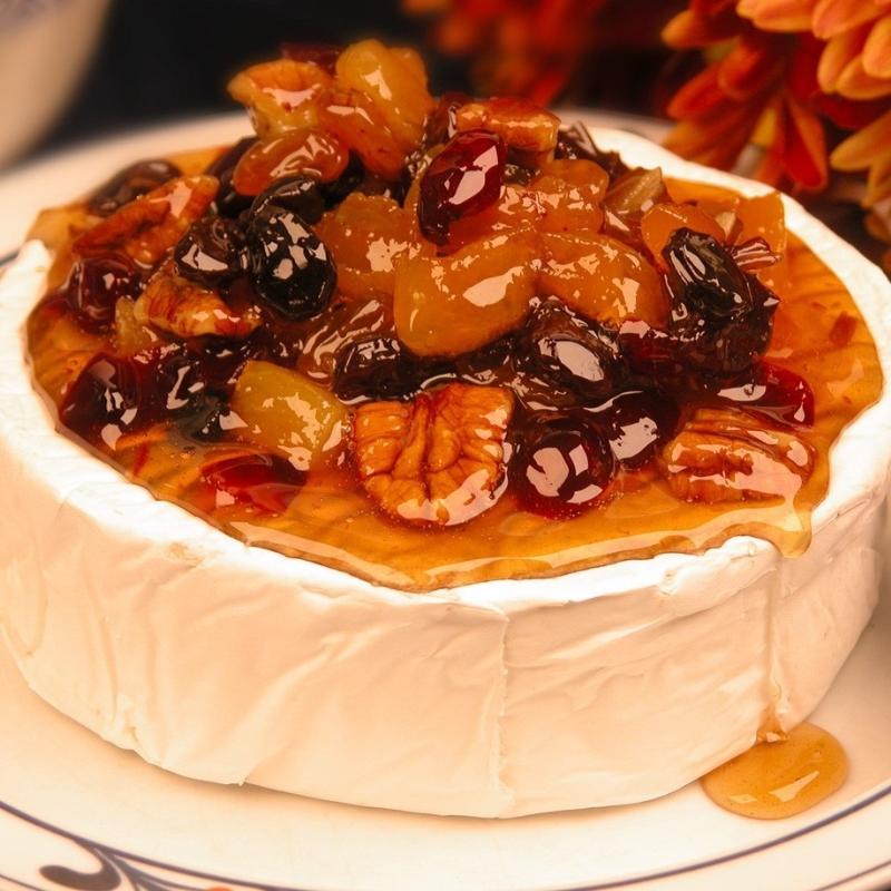 Brie with Pecan and Dried Fruit Glaze Karo