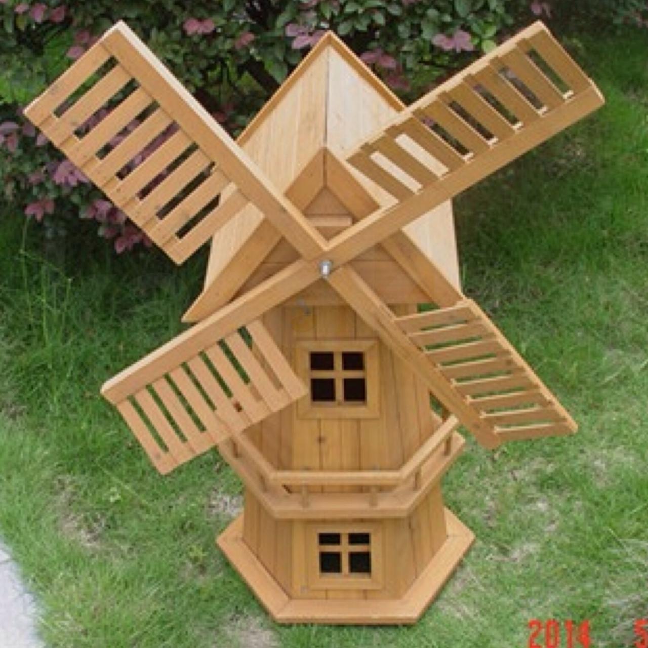 NEW 90CM WOODEN WINDMILL GARDEN ORNAMENT PLANT HOLDER OUTDOOR STATUE