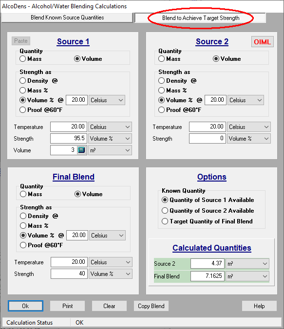 Blending, Proofing and Dilution Calculations for Ethanol (ethyl alcohol