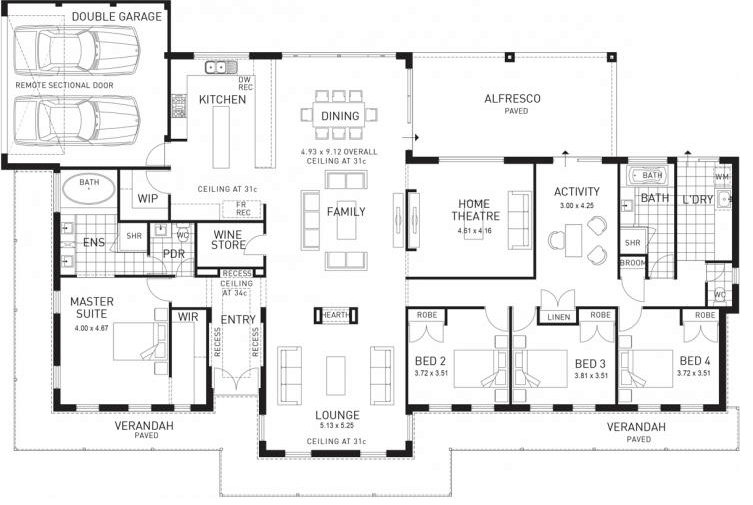 Friday 4 bedroom floor plan with side garage and activity