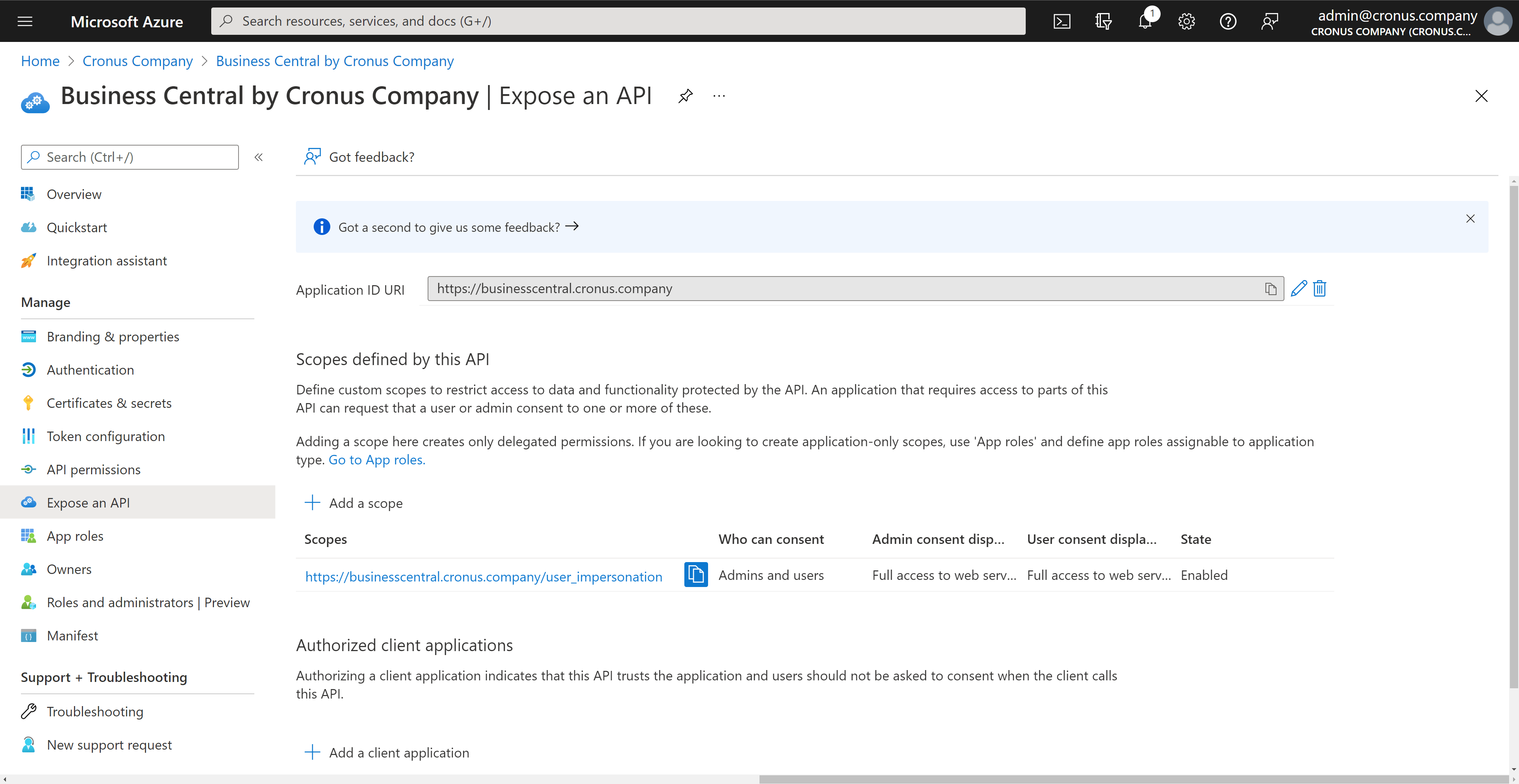 Configuring Business Central for Azure Active Directory authentication