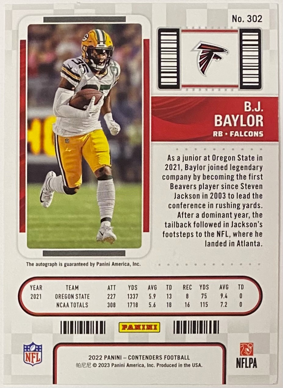 BJ Baylor Autographed 2022 Panini Contenders Football Green Bay Packers