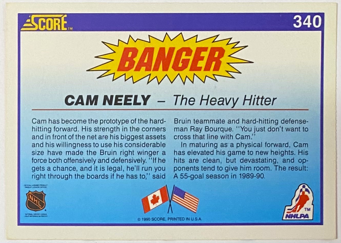 Cam Neely 199091 Score Boston Bruins Hockey Banger Card KBK Sports