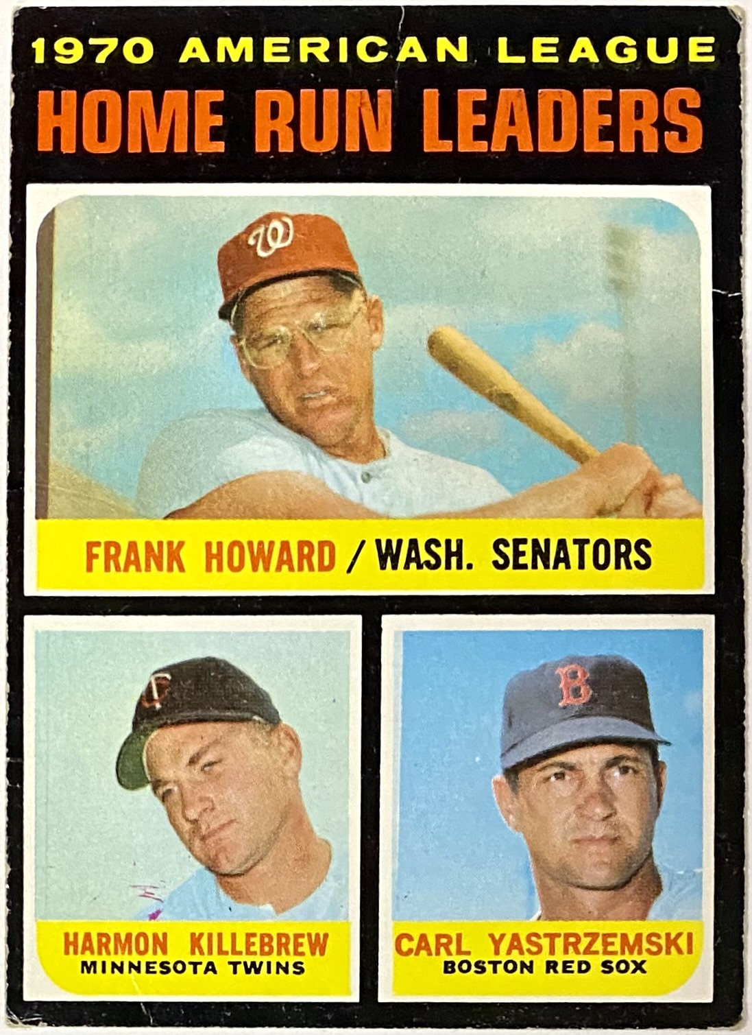 Carl Yastrzemski, Harmon Killebrew & Frank Howard 1971 Topps AL Home Run Leaders Baseball Card