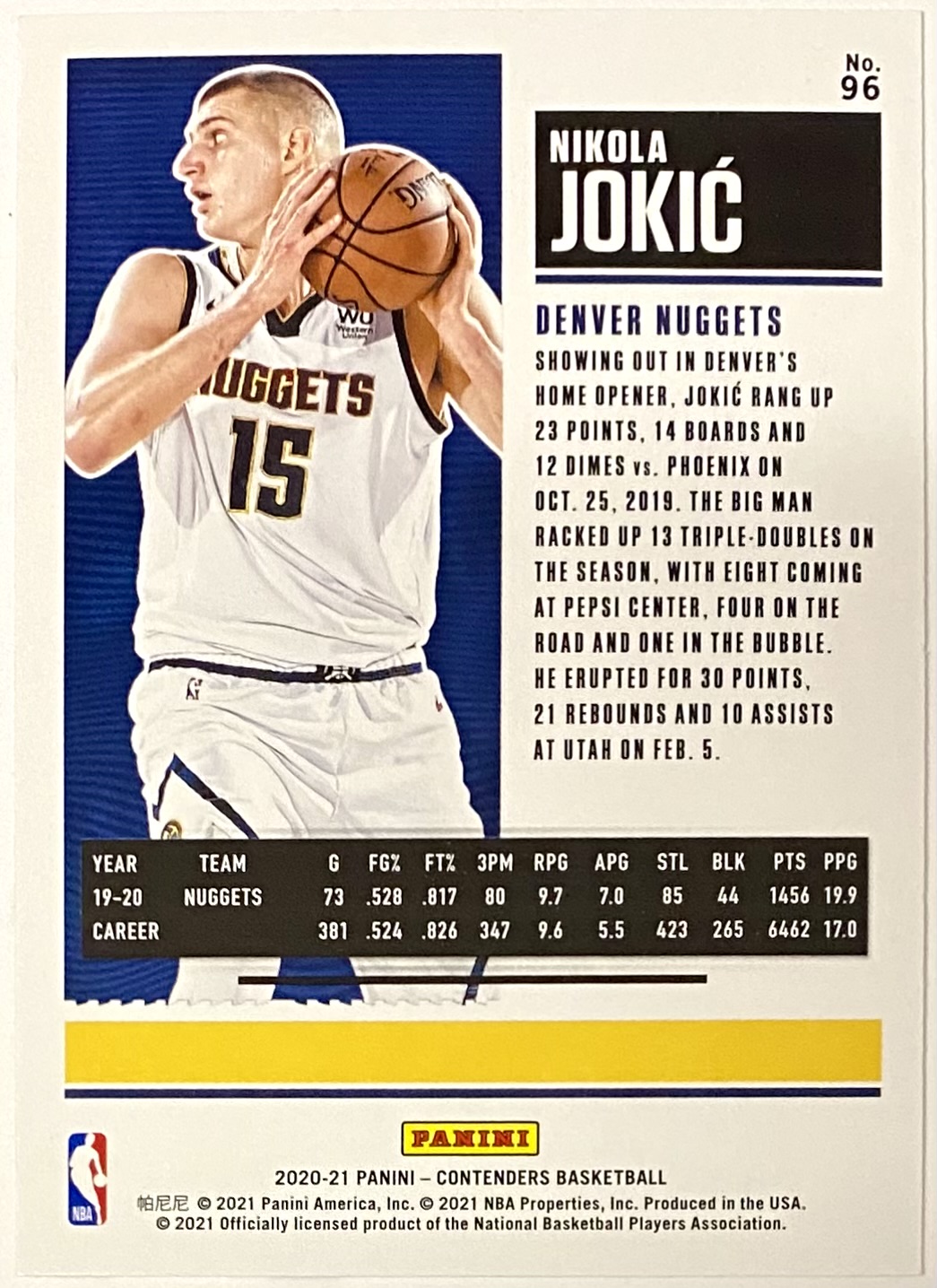 Nikola Jokic 202021 Panini Contenders Basketball Denver Nuggets Season