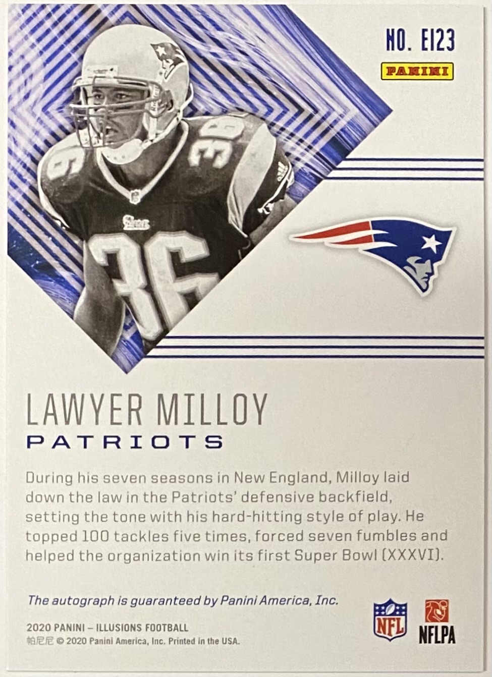 Lawyer Milloy Autographed 2020 Panini Illusions Football New England