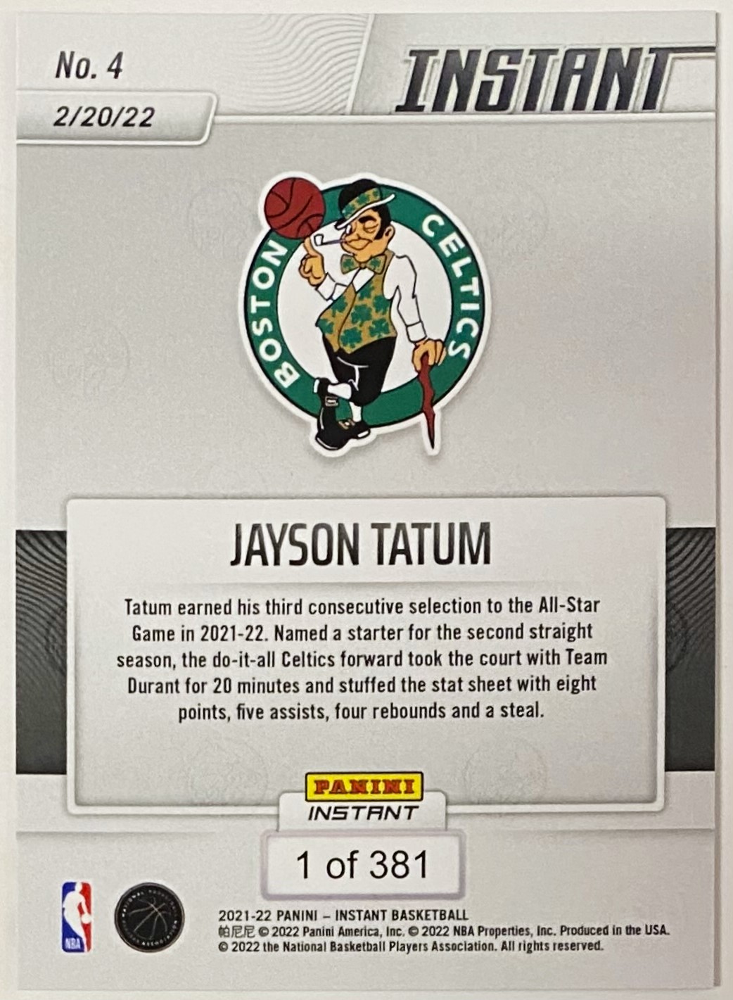 Jayson Tatum 202122 Panini Instant Basketball Boston Celtics AllStar
