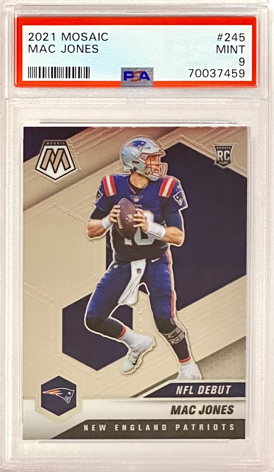 Mac Jones 2021 Panini Mosaic Football New England Patriots NFL Debut Graded Rookie Card (Grade 9