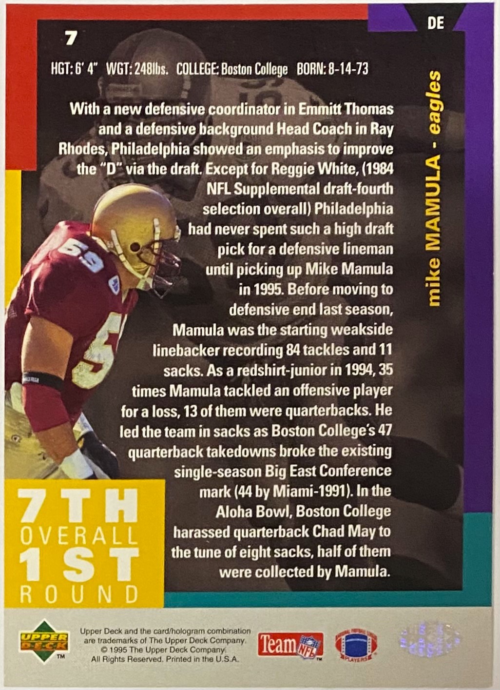 Mike Mamula 1995 Upper Deck Collector's Choice Boston College Eagles