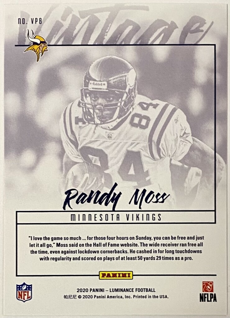 Randy Moss 2020 Panini Select Football Minnesota Vikings Premier Level