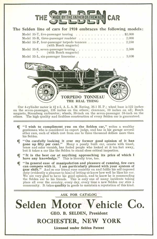 The Selden Motor Wagon; The Selden car; The Selden Patent