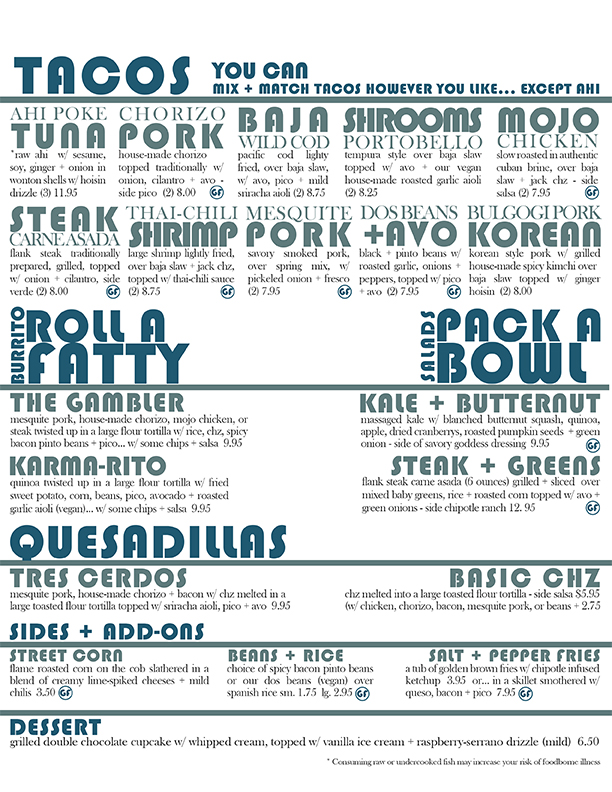 Dine In Menu Kansas City Taco Company