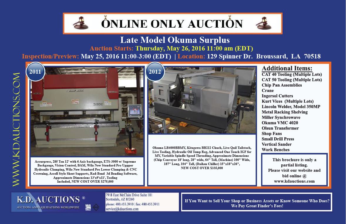 Late Model Okuma Surplus Location Louisiana K.D. Auctions